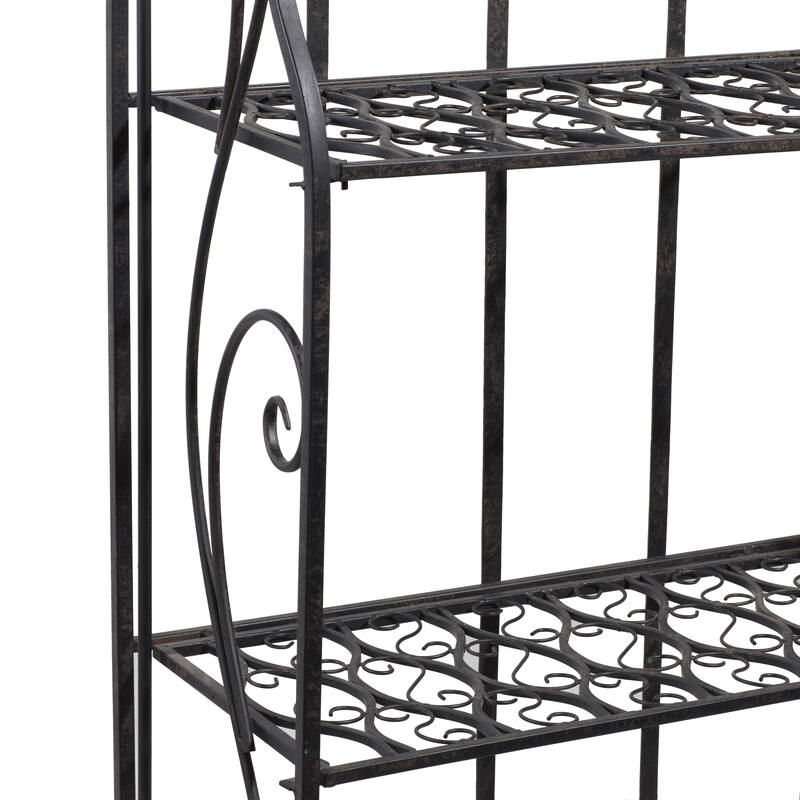Metal Scroll Indoor Outdoor Tall Folding 4 Shelf Bakers Rack - Black - Roche River Decor