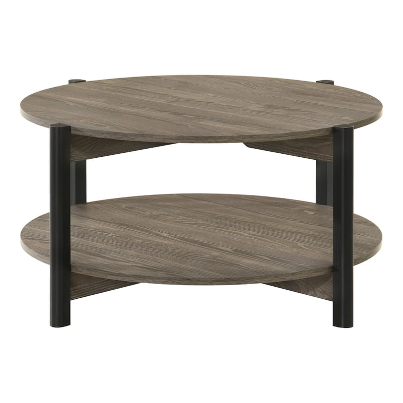 Furniture of America Rovion Round Wood Coffee Table with Open Bottom Shelf