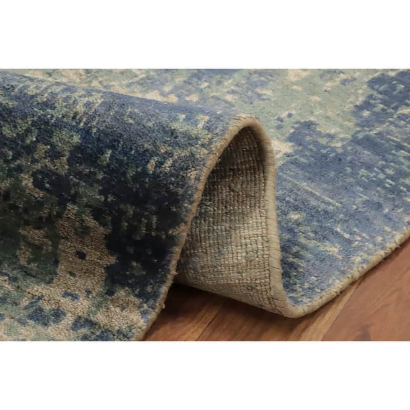 Hand Knotted Oriental Viscose Silk Carpet Modern Abstract Green Abstract Area Rug - 7' 11'' X 5' 0''