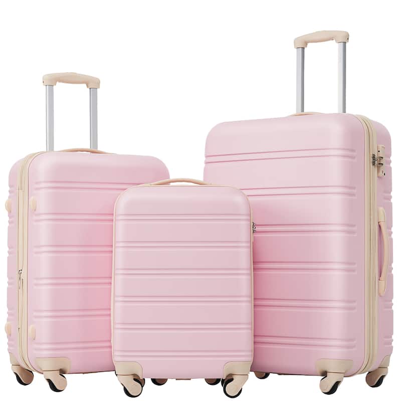 3-Piece Modern Luggage Sets, Expandable Hard-Shell Luggage with Zippered Compartment and TSA Lock, for Boarding Travel - Pink