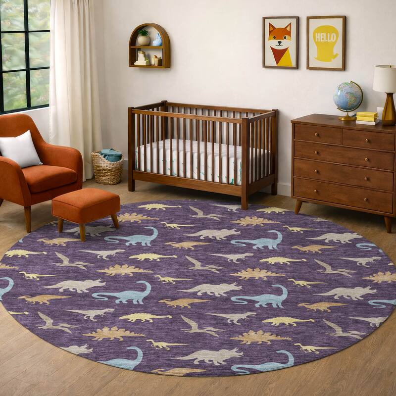 Machine Washable Indoor/ Outdoor Modern Dinosaur Chantille Rug