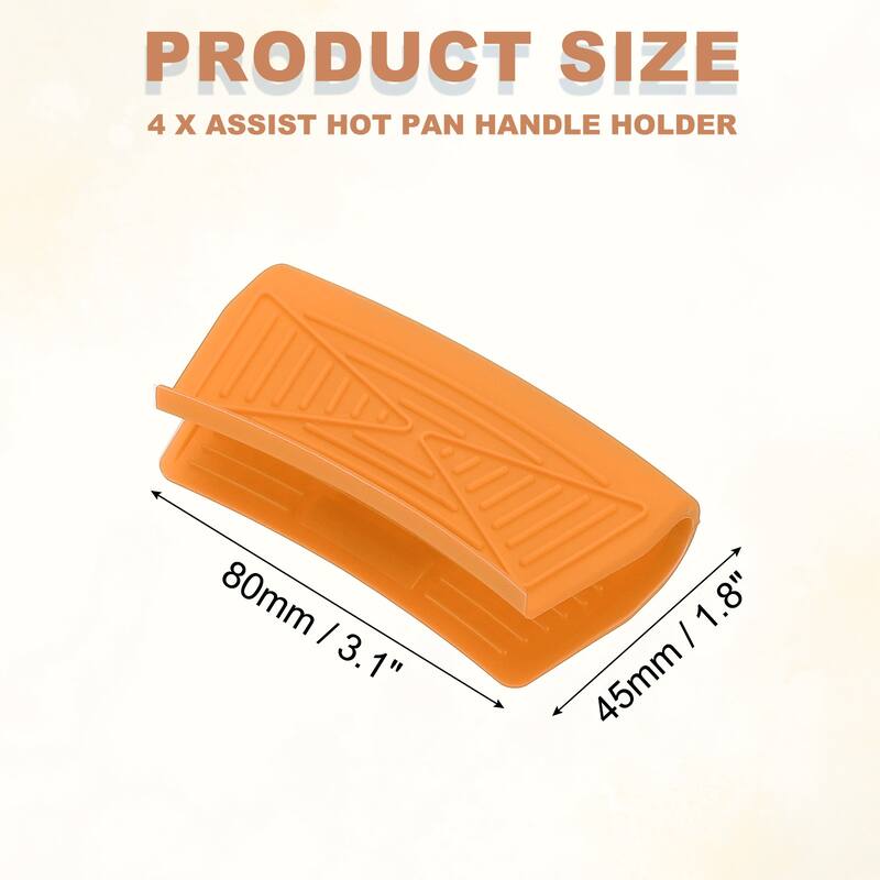 4 Pcs Silicone Assist Hot Pan Handle Holder, Square Edge Arc - Orange
