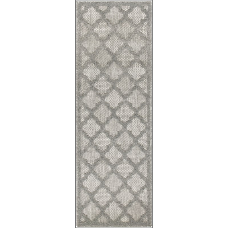 Nourison Easy Care Indoor/Outdoor Moroccan Trellis Area Rug - 2' x 6' - Silver/Grey
