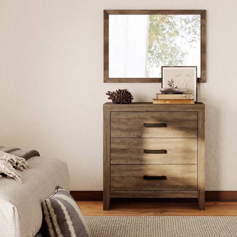 WAMPAT Farmhouse 3-Drawer Dresser, Wooden Chest of Drawers, Modern Storage Organizer & Nightstand for Bedroom, Living Room