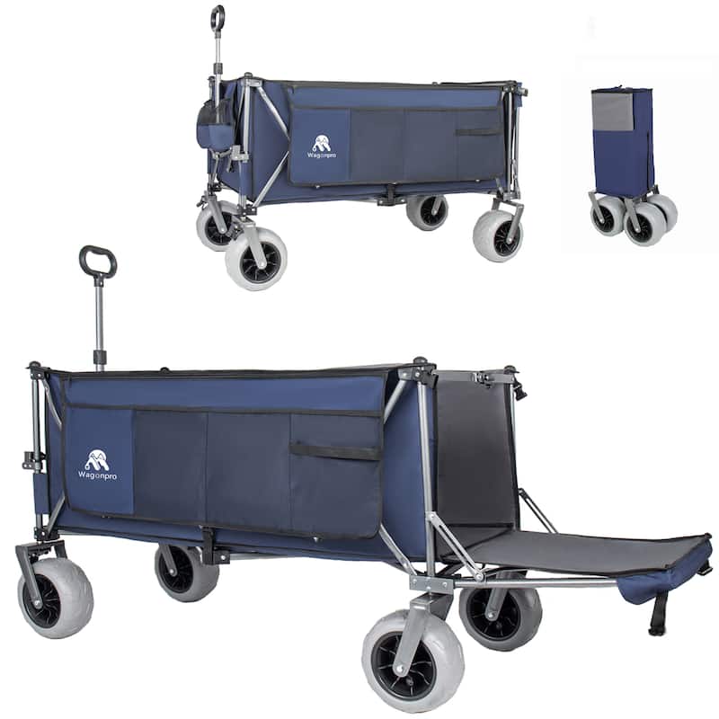 67in Extra long large Heavy Duty Utility Beach Wagons with Opened Tailgate and All-Terrain Wheels, 500lbs Capacity - Blue/Grey