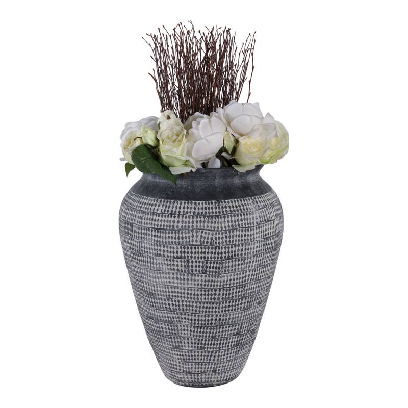 Ceramic Vase Textured Wide-Opening for Modern Decor - 16" Black