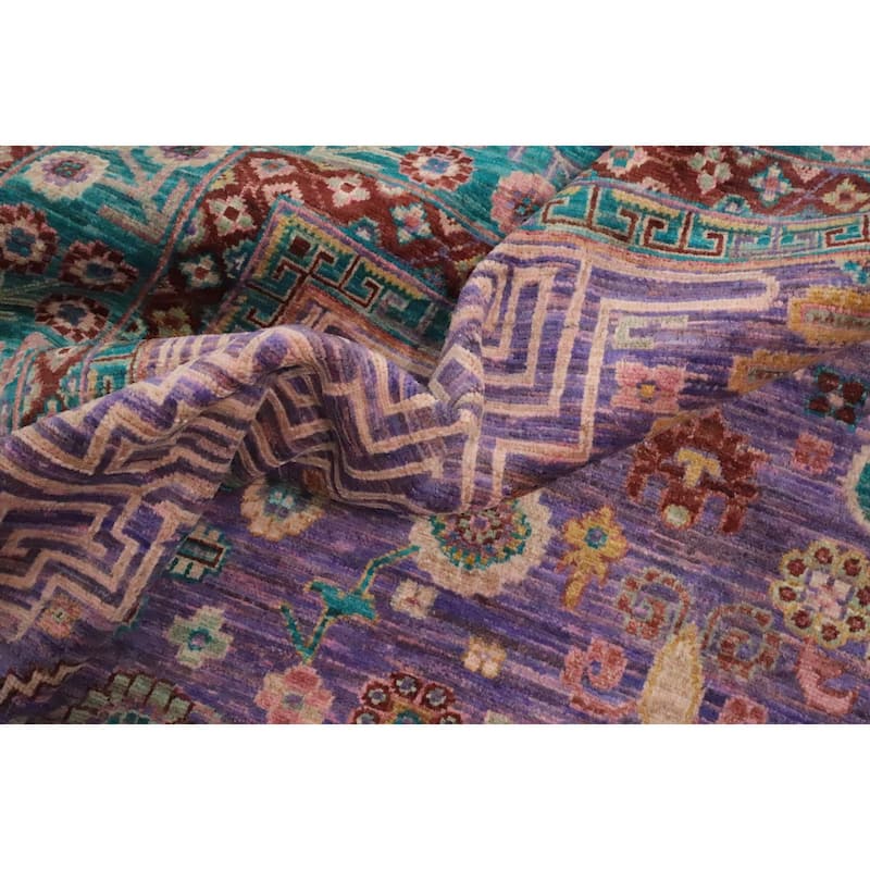 Hand Knotted Oriental 100% Wool Carpet Traditional Floral Purples Ziegler Area Rug - 10' 1'' X 7' 11''