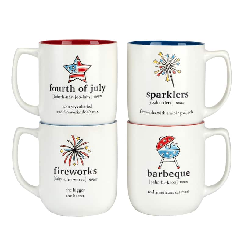 Certified International Patriotic Words Set of 4 Mugs