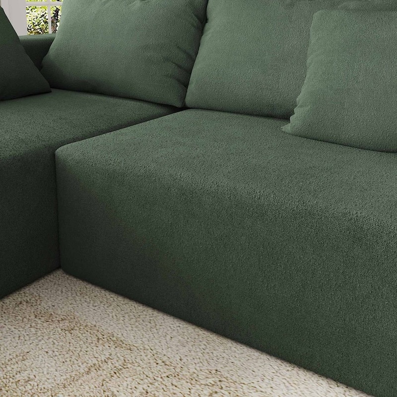 L-Shaped Chenille Sectional Sofa Modern Modular Cushion Back Couch Sofa With 6 Pillows for Living Room