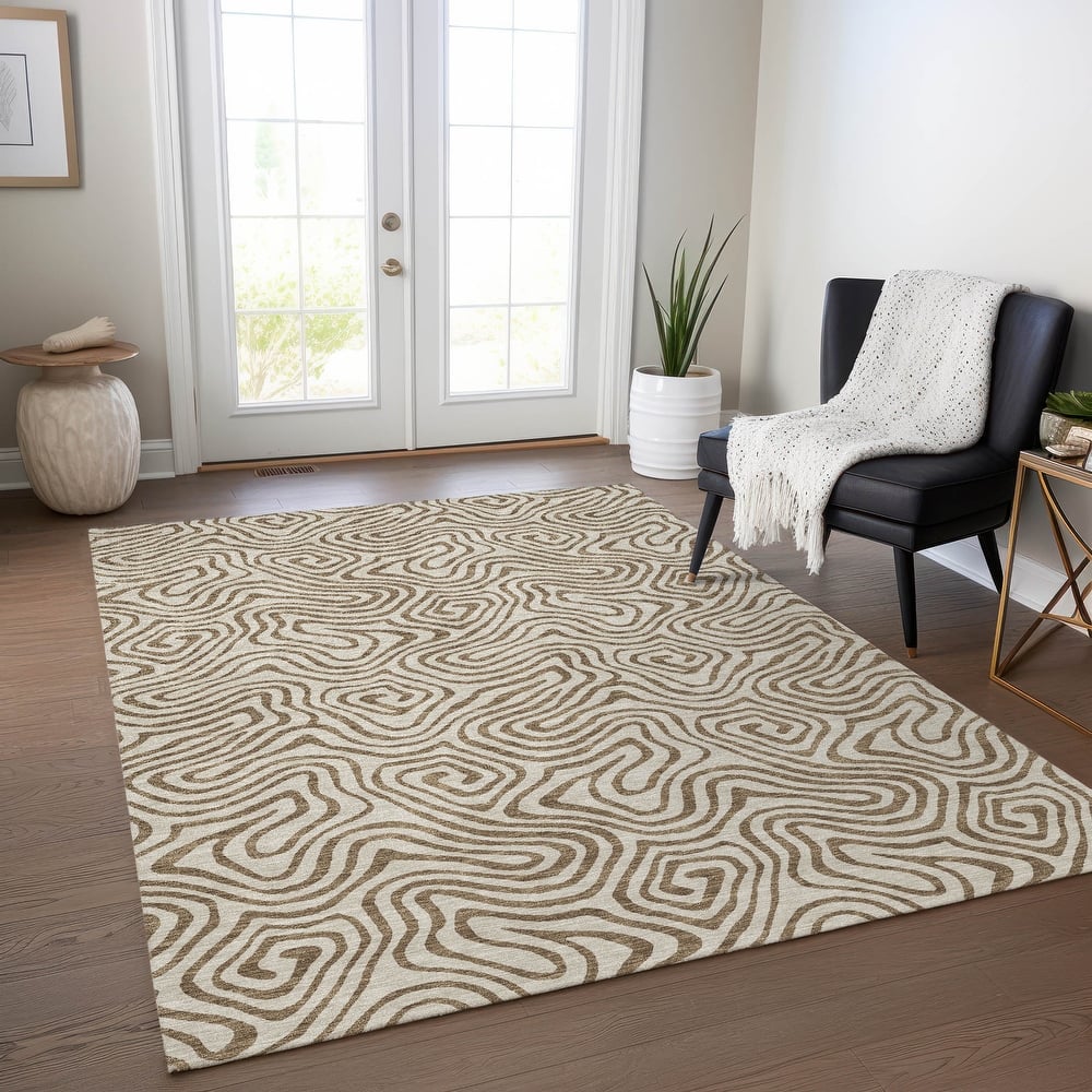 Machine Washable Indoor/ Outdoor Modern Trance Chantille Rug