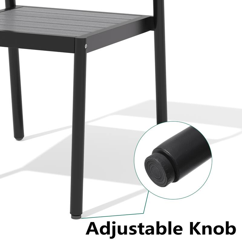 11-Piece Outdoor Patio Dining Set Wood Like Table Top Aluminum Rectangular Umbrella Hole Table with Stackable Chairs