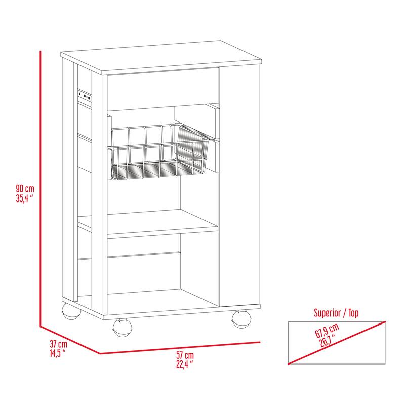 Sonex Kitchen Cart with 2 Shelves, Drawer (15.5"W x 4.7"H), Rack, and Locking Casters, Black/Oak