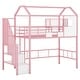 preview thumbnail 11 of 27, Metal Twin Loft Bed with Roof Design and Storage Box, Pink