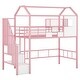 preview thumbnail 11 of 27, Twin Metal Loft Bed with Roof Design and Storage Box, Fun House Design, Sturdy Metal Frame, Full Guardrails for Safety, Pink