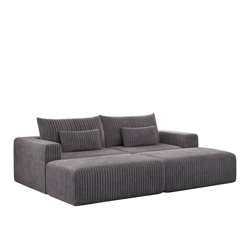 102" Corduroy Cloud Lounge Sectional with 2 Removable Footstools, No-Assembly Plush Chaise & Backrest Support