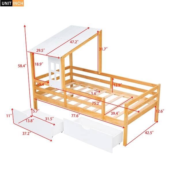 Twin Size House Low Loft Bed with Two Storage Drawers - Bed Bath ...