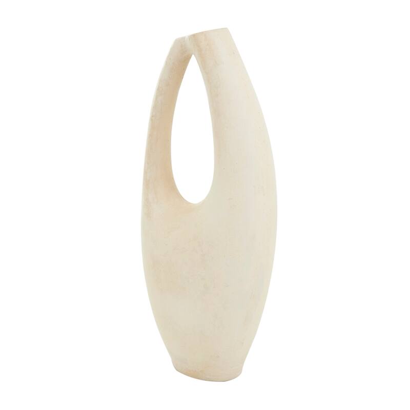 Beige Paper Mache Abstract Curved Vase with Handle