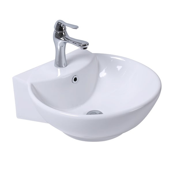 White Wall-Mount Small Sink Easy Clean and Install Scratch and Stain Resistant with pop up drain and single hole faucet