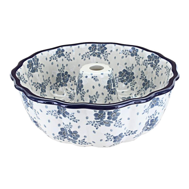 Blue Rose Polish Pottery A55 Ceramika Artystyczna Ring Cake Pan - Blue Fleur