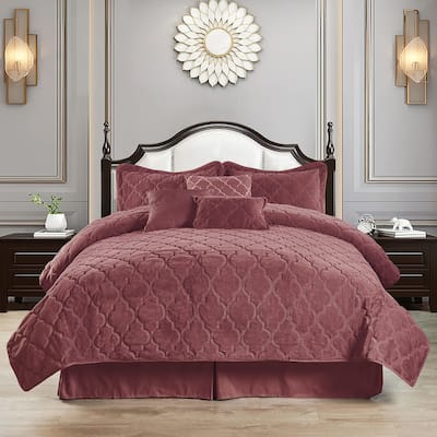 FauxFur Moroccan Design 7-piece Embroidered Quilt Set