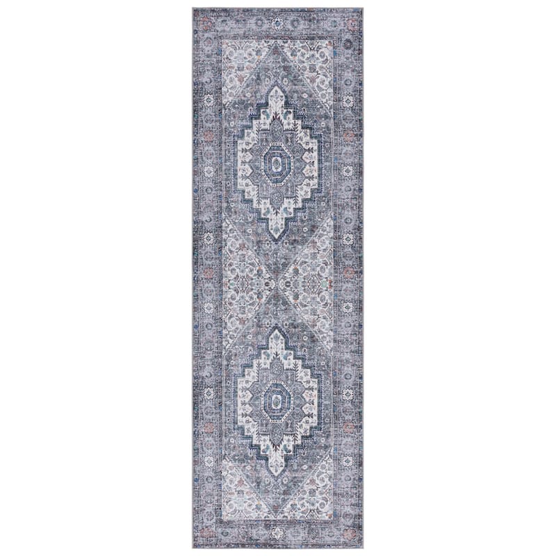 SAFAVIEH Tucson Machine Washable Slip Resistant Hildetraud Oriental Medallion - 2' 6" x 8' - Beige/Grey - Runner
