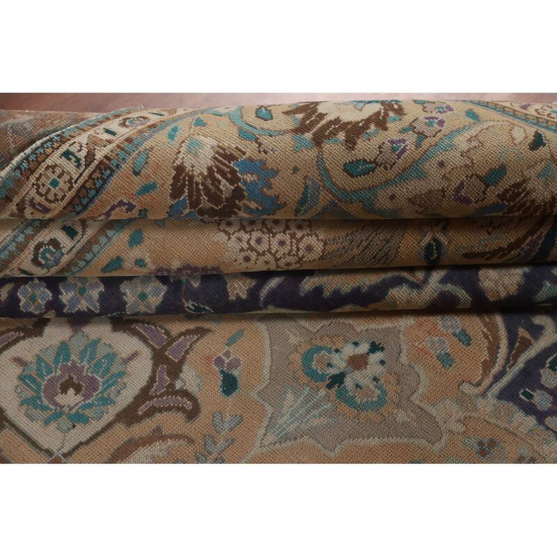 Blue Tabriz Persian Vintage Area Rug Hand-Knotted Wool Carpet - 9'11" x 13'2"