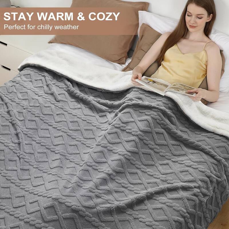 Heated Throw Blanket - Thick Tufted Sherpa Electric Blanket Throw with 10 Heating Levels and 10 Time Settings