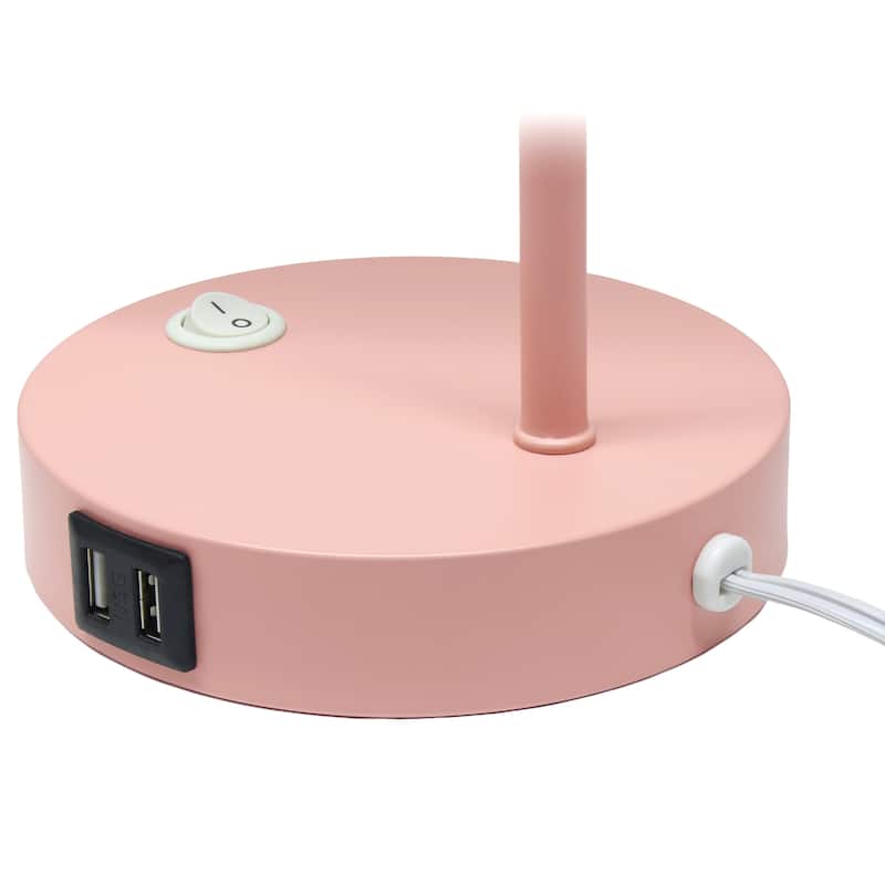 Modern Metal Desk Lamp with Dual USB Charging Ports Adjustable Arm Multiple Colors - 7.28” x 5.60” x 16”