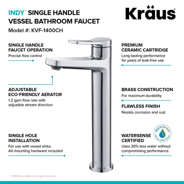 KRAUS Indy Single Handle 1-Hole Vessel Bathroom Faucet