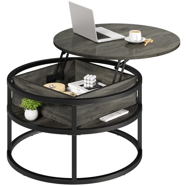 slide 2 of 19, Moasis Round Lift Top Coffee Table with Hidden Storage Grey