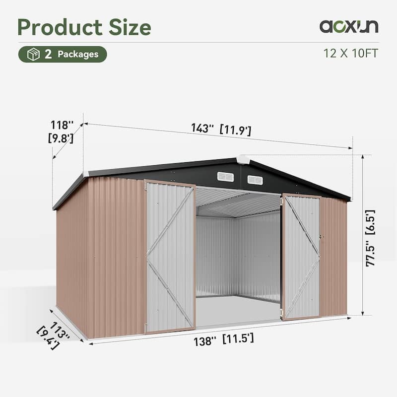 Outdoor Storage Shed with Lockable Doors and Air Vents for Garden