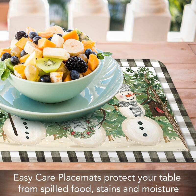 CounterArt Plaid Snowmen, Reversible Easy Care Flexible Plastic Placemat 4 Pack Made in The USA