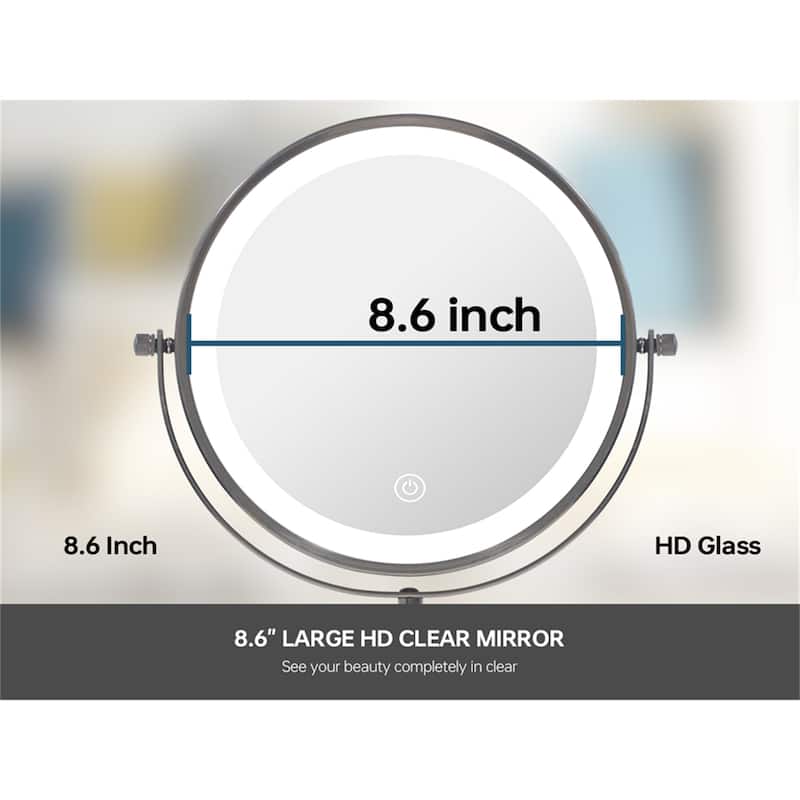 9" Lighted Makeup Double Sided 1X/10 Magnification Mirror and 3 Lighting