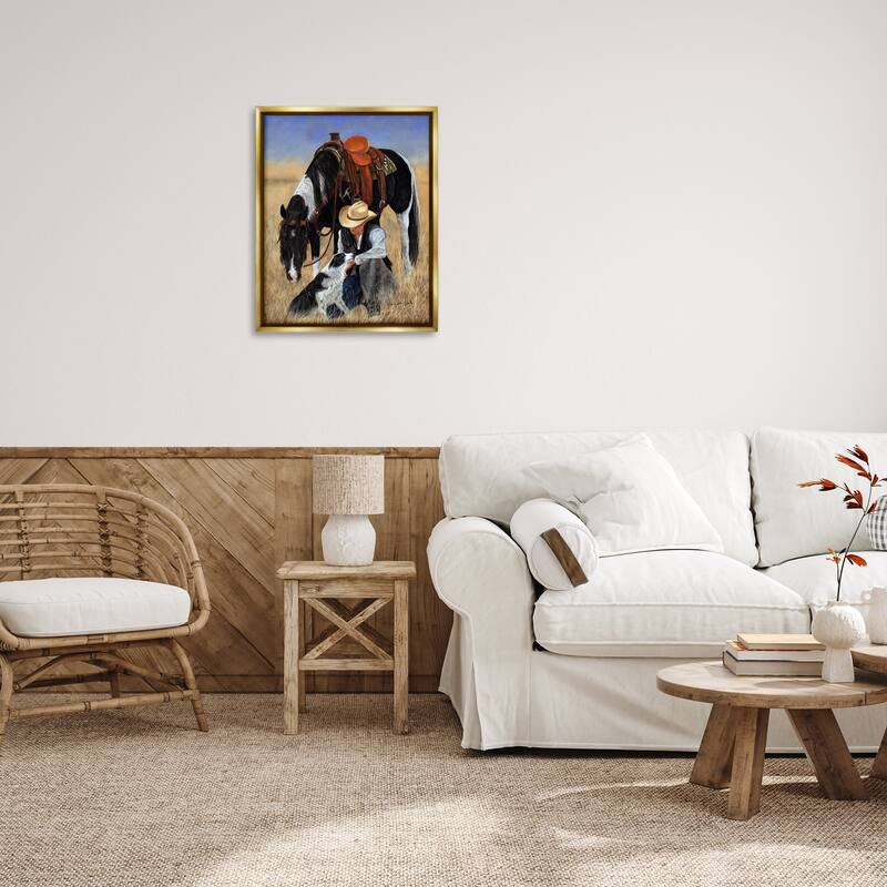 Stupell Cowboy with Dog & Horse Framed Floater Canvas Wall Art Design by Victoria Schultz