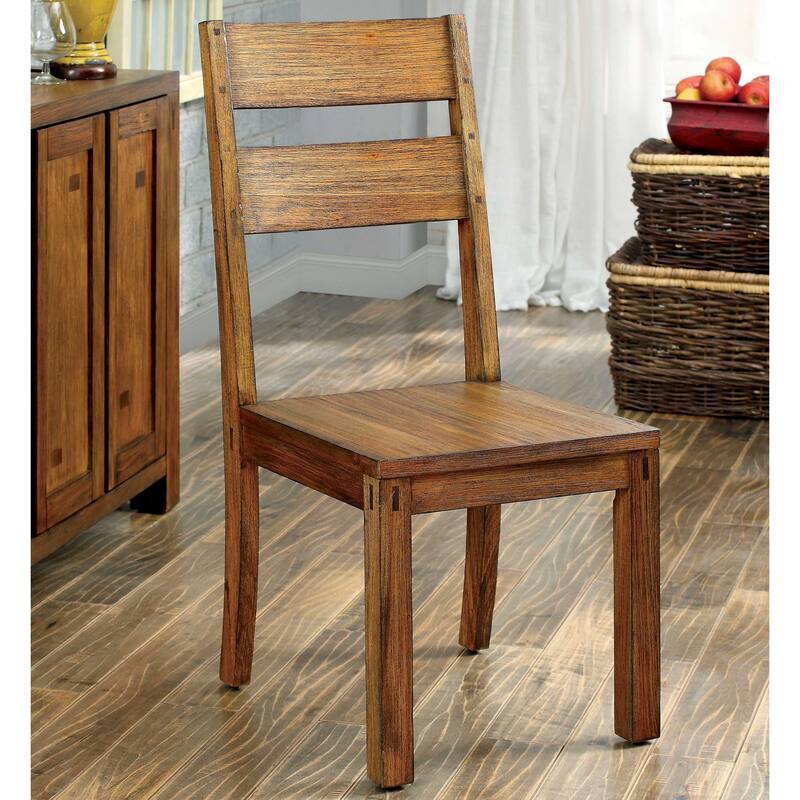 Furniture of America Maiz Rustic Oak Solid Wood Dining Chairs (Set of 2) - Dark Oak