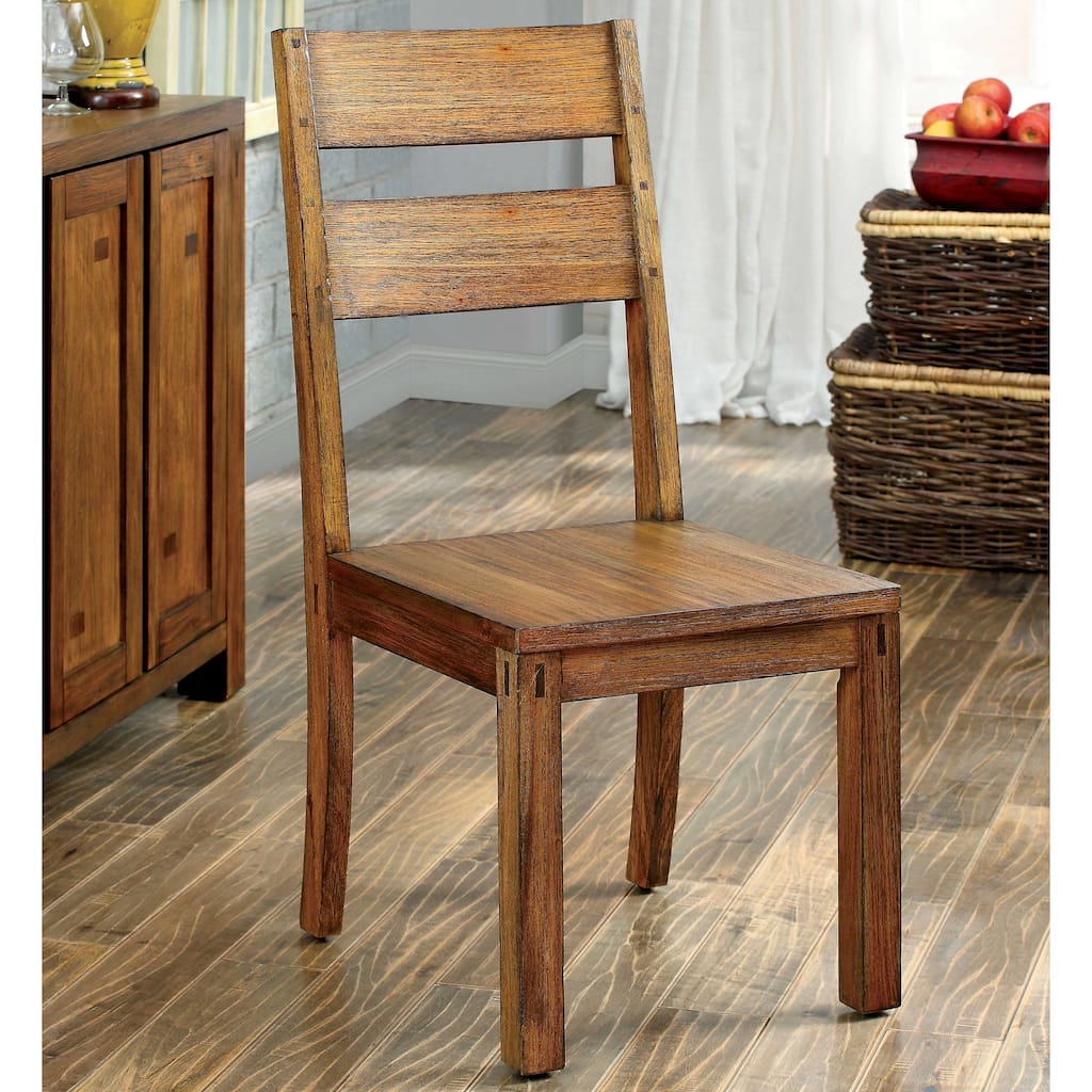 Furniture of America Maiz Rustic Oak Solid Wood Dining Chairs (Set of 2)