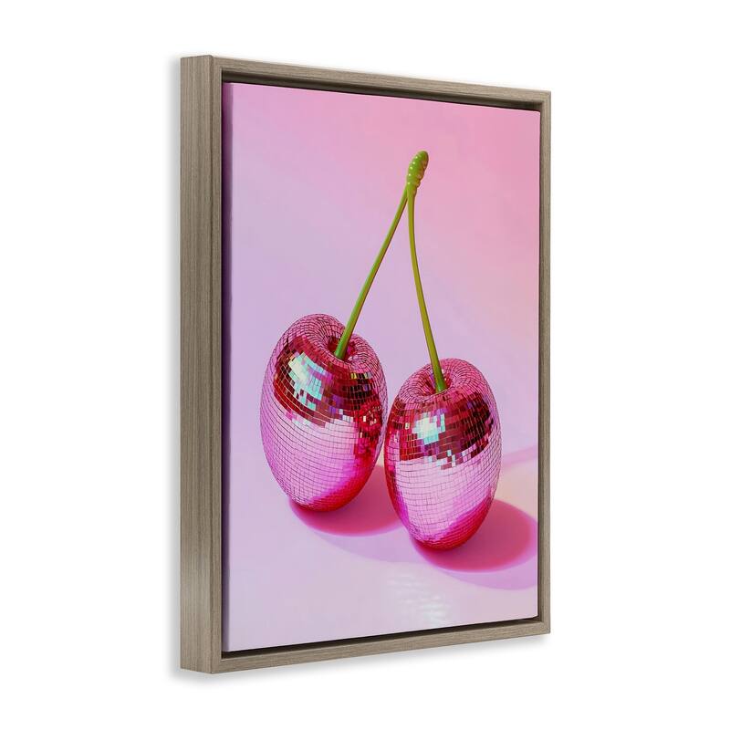 Stupell Pink Disco Cherries Framed Floater Canvas Wall Art Design By LSR Creative Studio