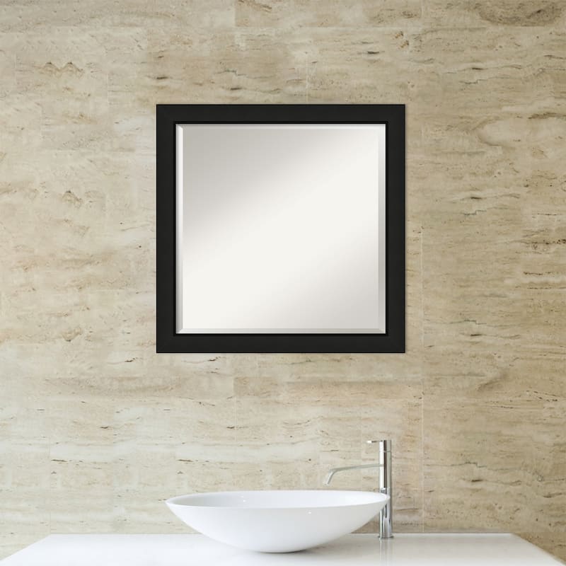 Midnight Black Narrow Beveled Wood Framed Bathroom Vanity Wall Mirror - Midnight Black Narrow