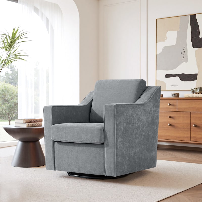 30'' W Vegan Leather/ Chenille Swivel Accent Chair