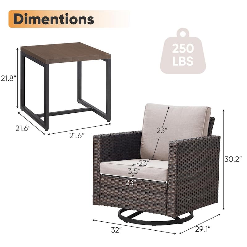 Gymojoy 3 Pieces Outdoor Wicker Swivel Rocker Patio Set