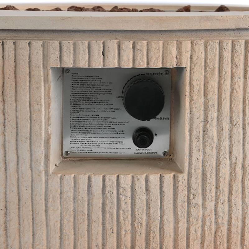 38.19" Propane Outdoor Fire Pit with Vertical Stripe Design, 50000 BTU Round Fire Pit Table with Steel Burner, Flame Control