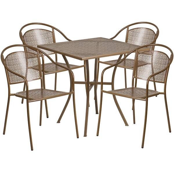 Westbury Square 28'' Gold IndoorOutdoor Steel Table Set w/4 Round Back