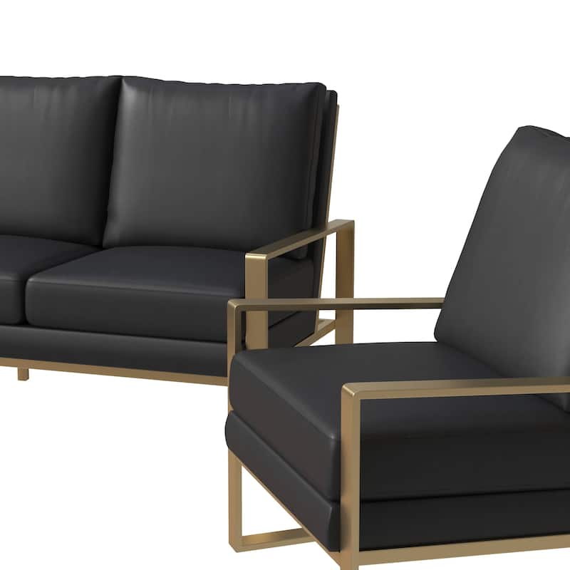 LeisureMod Modern 3-Piece Leather Sofa Set For 6 - Includes Sofa, Loveseat & Accent Chair for Home Office Living Room Bedroom
