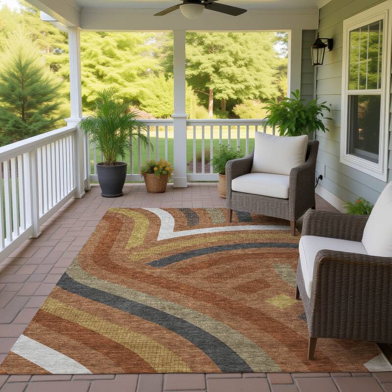 Machine Washable Indoor/ Outdoor Modern Jalen Chantille Rug - Terracotta - 9' x 12'