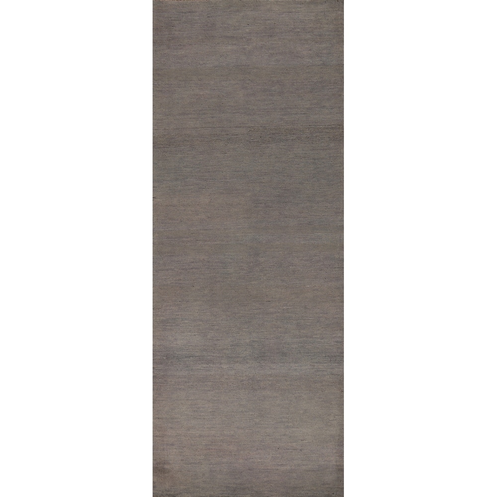 Gray Gabbeh Modern Runner Rug Handmade Wool Carpet - 3'0"x 9'10"