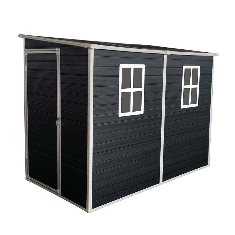 GDF Studio - Auston Outdoor Resin Storage Shed with Floor, Windows, and Lockable Doors