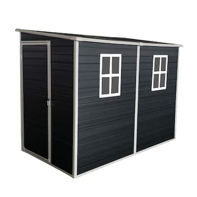 Outdoor Storage Shed Resin Plastic Lockable Waterproof UV Resistant with Windows Black - 8.01’ (L) x 4’ (W) x 5.68’ (H)