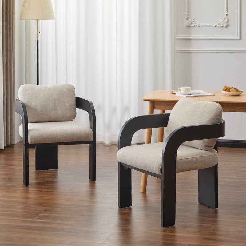 2-Pack Green Boucle Dining Chairs - Pillow Back Support & Natural Solid Wood Frame, Set of Two