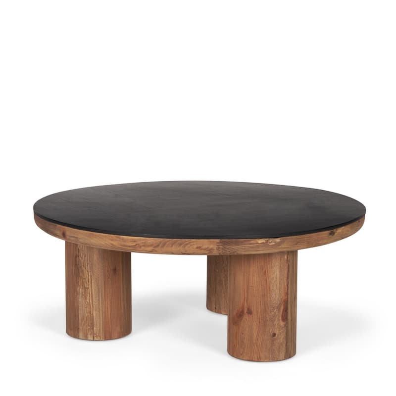 Takota Natural Wood w/ Round Black Oak Top Coffee Table - 35.5L x 35.5W x 14.0H