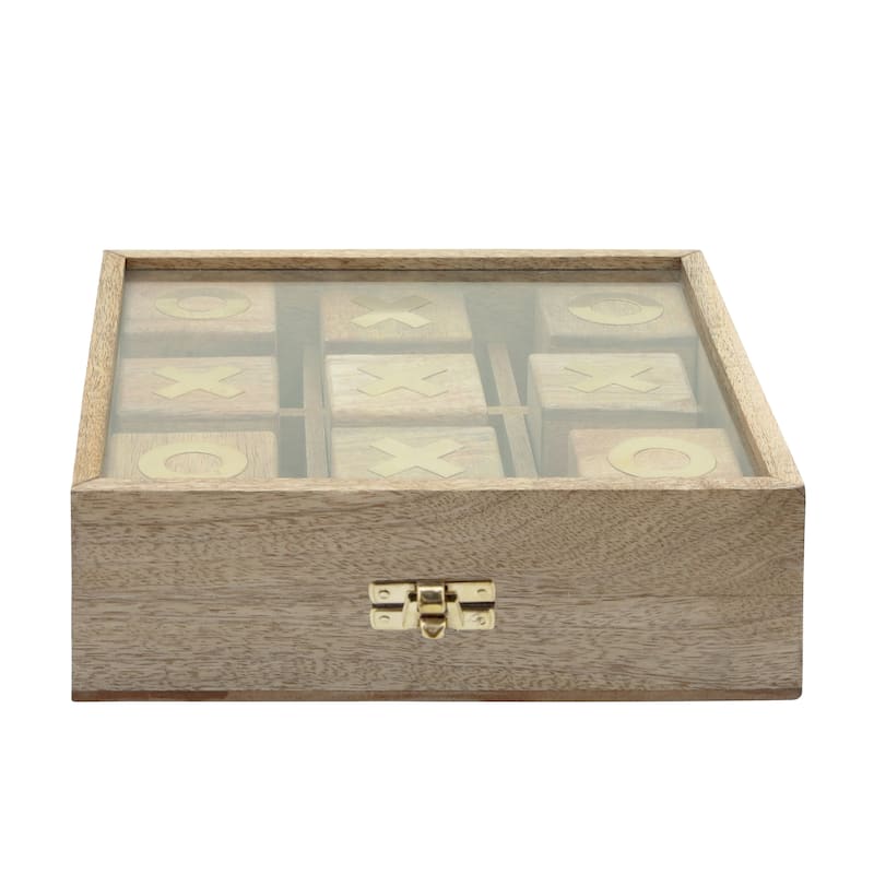 Sagebrook Home 10" Natural Brown Wooden Tic Tac Toe in Case Decorative Table Game - 10" x 10" x 3"